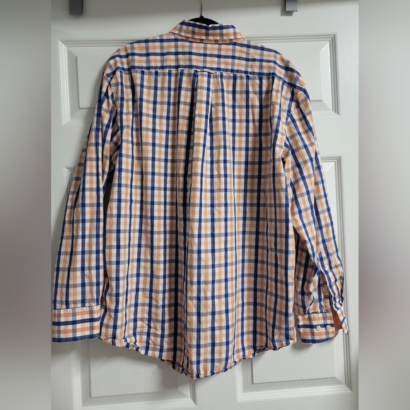 Izod-Men's Blue and Orange Checkered Button Up Shirt- Size XL - Picture 3 of 4